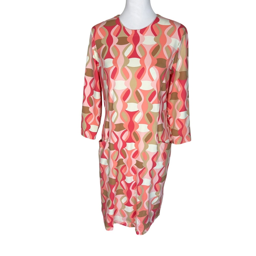 J.McLaughlin Pink Orange Geometric Catalina Cloth Sheath Dress Pockets Medium